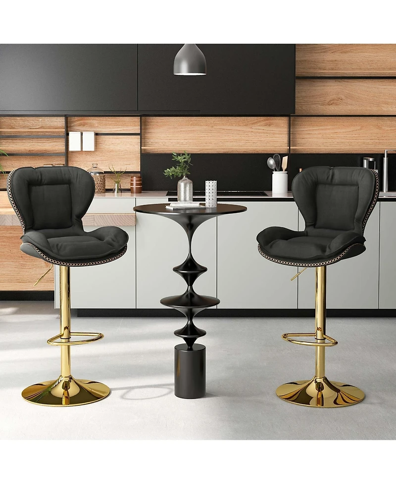 Costway Adjustable Bar Stool Set of 2 Leathaire Bar Chairs with Padded Seat & Footrest