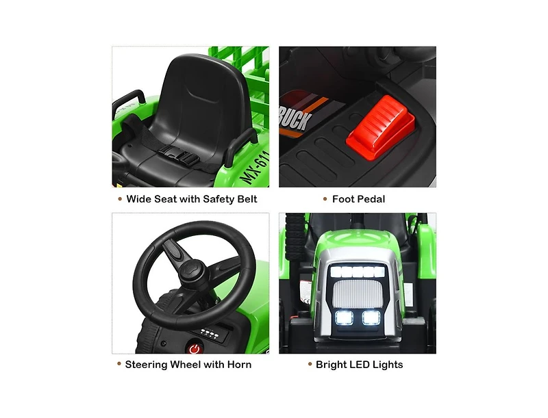 Slickblue 12V Ride on Tractor with 3-Gear-Shift Ground Loader for Kids 3+ Years Old