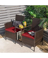 Sugift Rattan Patio Conversation Set Cushioned with Glass Table