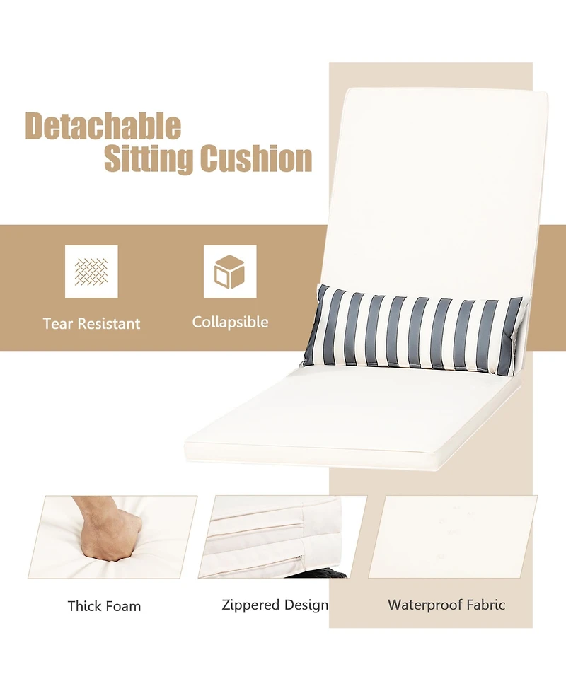 Gymax Set of 2 Adjustable Patio Rattan Lounge Chair Chaise Recliner w/ Cushion & Pillow