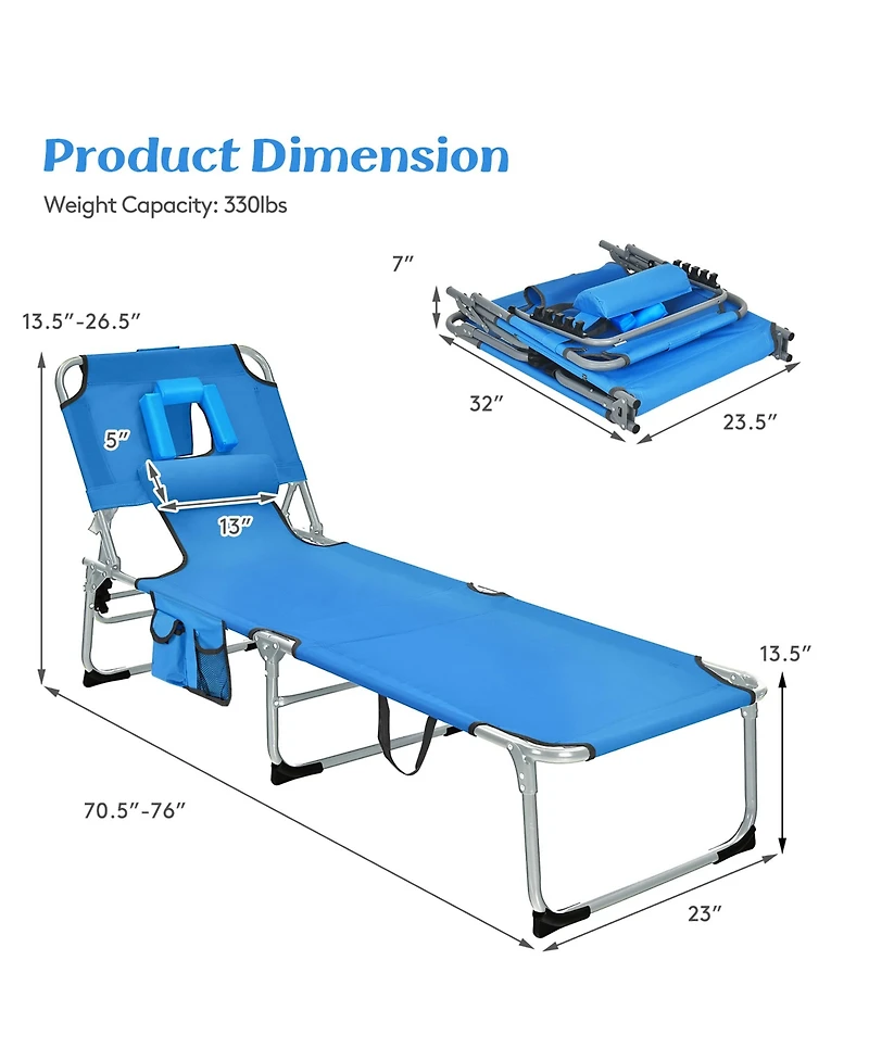 Gymax Folding Chaise Lounge Chair Bed Adjustable Outdoor Patio Beach Camping Recliner Blue