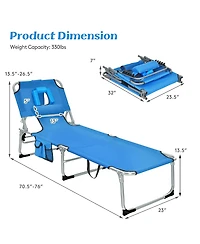 Gymax Folding Chaise Lounge Chair Bed Adjustable Outdoor Patio Beach Camping Recliner Blue