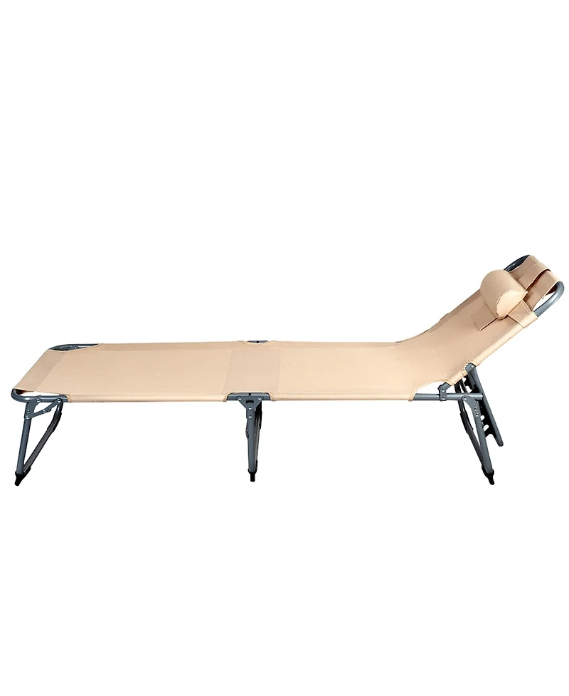 Gymax Folding Chaise Lounge Chair Bed Adjustable Outdoor Patio Beach Camping Recliner Beige