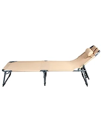 Gymax Folding Chaise Lounge Chair Bed Adjustable Outdoor Patio Beach Camping Recliner Beige