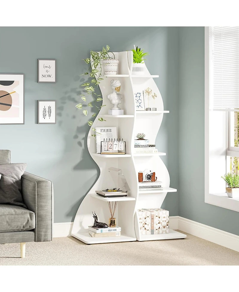 Tribesigns Corner Shelf, Modern 5-Tier Wall Bookshelf, Stylish Small Bookcase Storage Rack Plant Stand with Unique Shape for Living Room