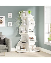 Tribesigns Corner Shelf, Modern 5-Tier Wall Bookshelf, Stylish Small Bookcase Storage Rack Plant Stand with Unique Shape for Living Room