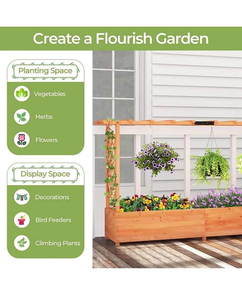 1 Pcs Raised Garden Bed with Trellis Hanging Roof Planter Box Drainage Holes for Patio
