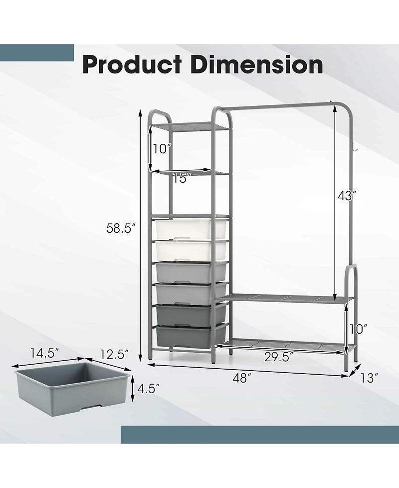 Sugift Free Standing Closet Organizer with Removable Drawers and Shelves