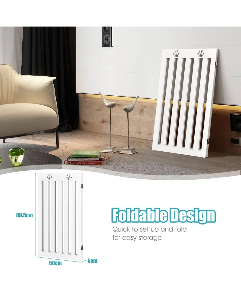 Sugift 36 Inch Folding Wooden Freestanding Pet Gate Dog Gate with 360° Flexible Hinge