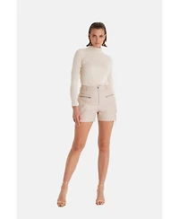 Furniq Uk Women's Leather Shorts, Beige