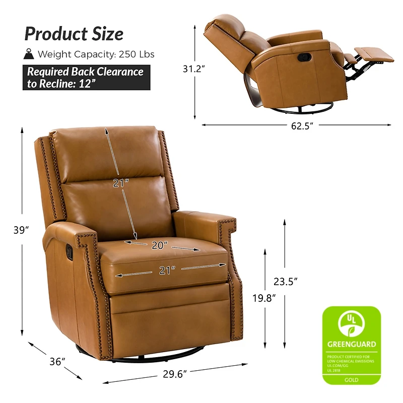 Anselm Transitional Recliner with Nailhead Trim