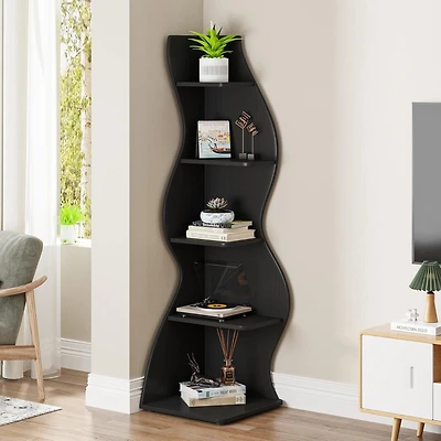Tribesigns Corner Shelf, Modern 5-Tier Wall Bookshelf, Stylish Small Bookcase Storage Rack Plant Stand with Unique Shape for Living Room