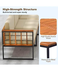 Costway 5 Pcs Patio Furniture Set Acacia Wood Sectional Set with Seat & Back Cushions