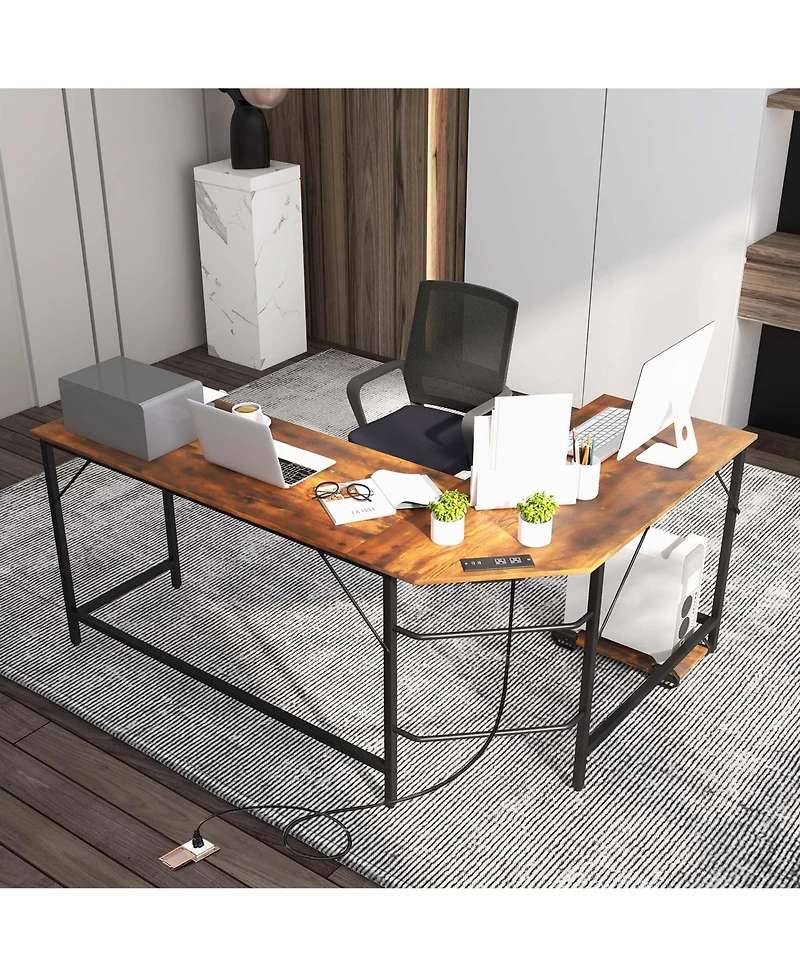 Costway L-shaped Gaming Desk Computer Desk with Cpu Stand Power Outlets