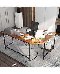 Costway L-shaped Gaming Desk Computer Desk with Cpu Stand Power Outlets