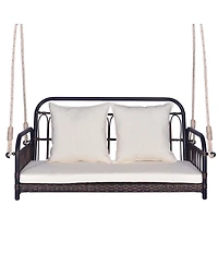 Costway Patio Swing Chair 2-Person Hanging Seat Outdoor Wicker Loveseat Cushioned Porch