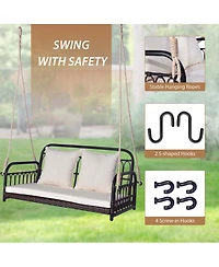 Costway Patio Swing Chair 2-Person Hanging Seat Outdoor Wicker Loveseat Cushioned Porch