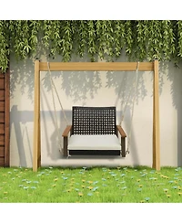 Costway Outdoor Single Swing Chair Bench 1-Person Rattan Porch Swing with Cushion