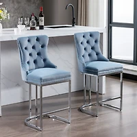 Streamdale Furniture Velvet Bar Stools Set of 2 with Chromed Metal Base Legs