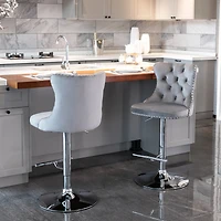 Streamdale Gray Swivel Velvet Bar Stools (Set of 2)
