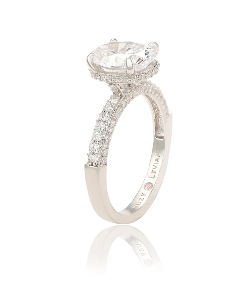 Suzy Levian New York Sterling Silver Cubic Zirconia Oval Specialty Engagement Ring