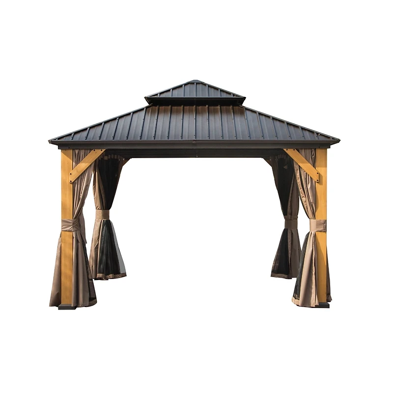 Streamdale Furniture 12'X12' Hardtop Gazebo with Cedar Wood Frame and Curtains