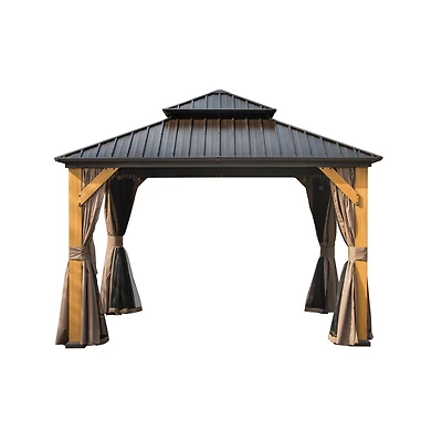 Streamdale Furniture 12'X12' Hardtop Gazebo with Cedar Wood Frame and Curtains