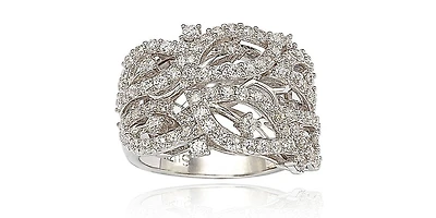 Suzy Levian Sterling Silver Cubic Zirconia Pave Pave Leaf Ring