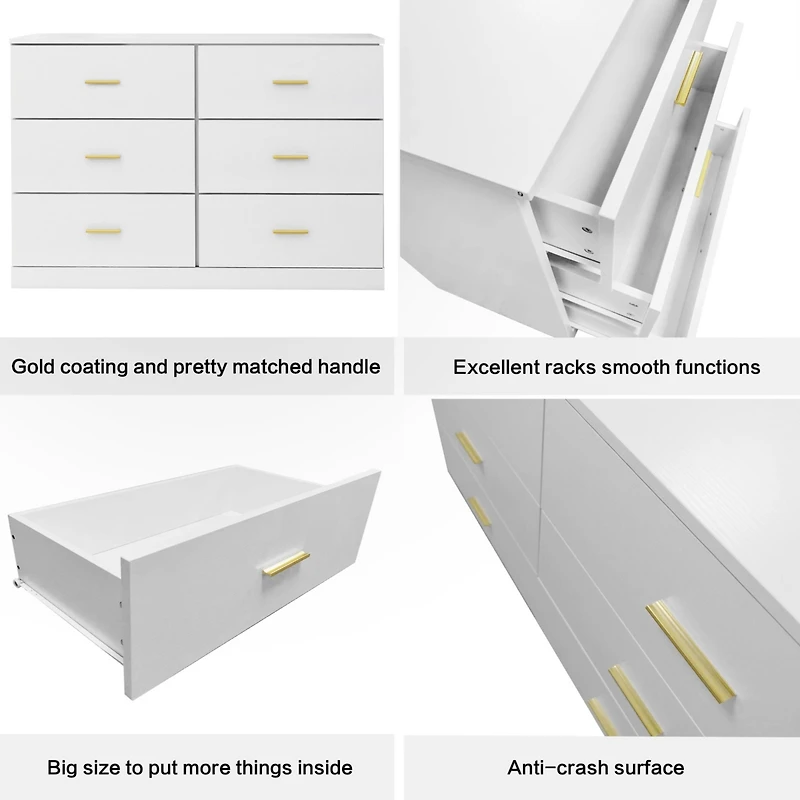 Streamdale Modern 6-Drawer Dresser Ample Storage, Sturdy & Safe