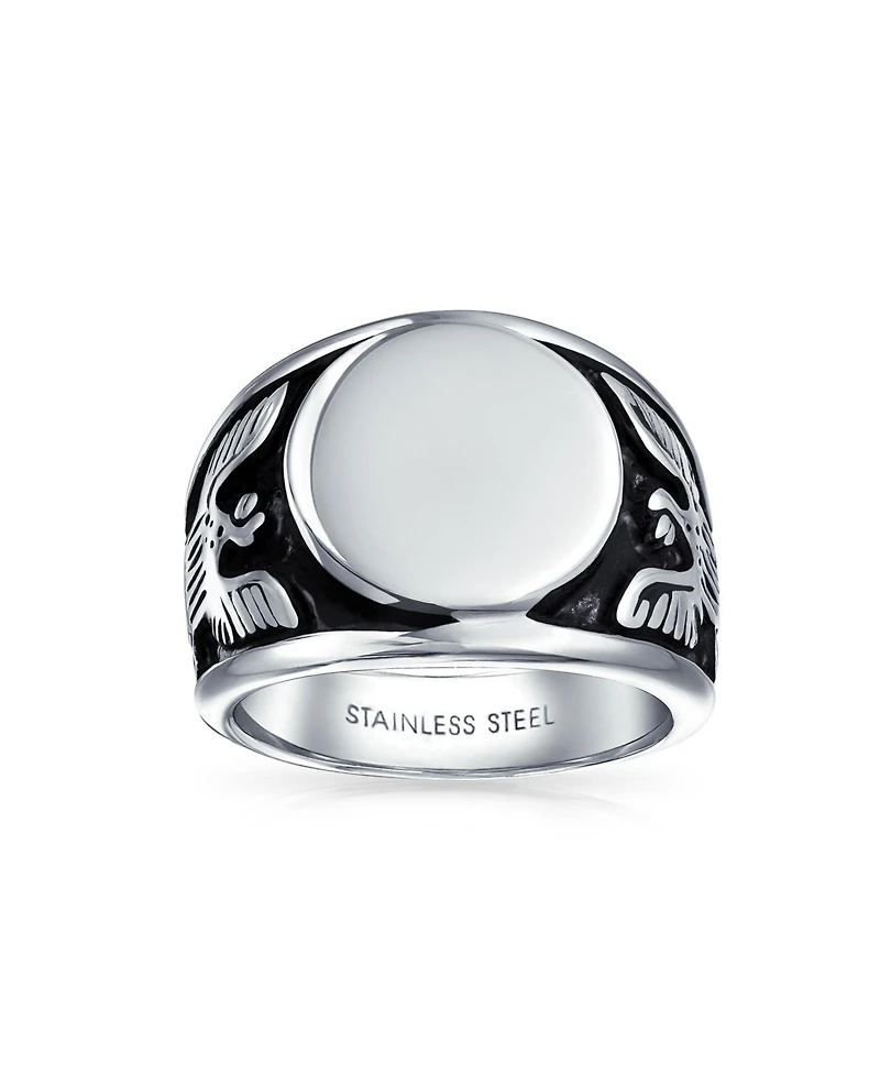 Bling Jewelry Large Statement Patriotic Usa Round American Bald Eagle Signet Ring Oxidized Stainless Steel