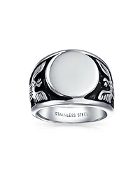 Bling Jewelry Large Statement Patriotic Usa Round American Bald Eagle Signet Ring Oxidized Stainless Steel