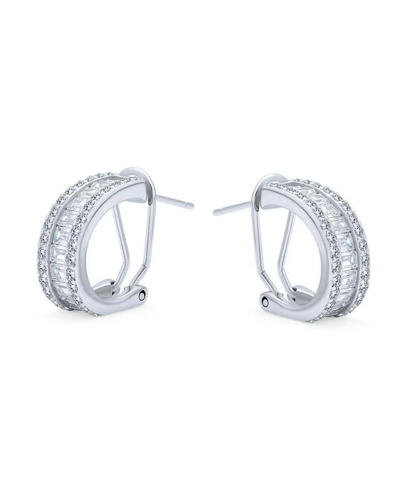Bling Jewelry Holiday Baguette Cz Half Hoop Shrimp Style Earrings Omega Back Sterling Silver