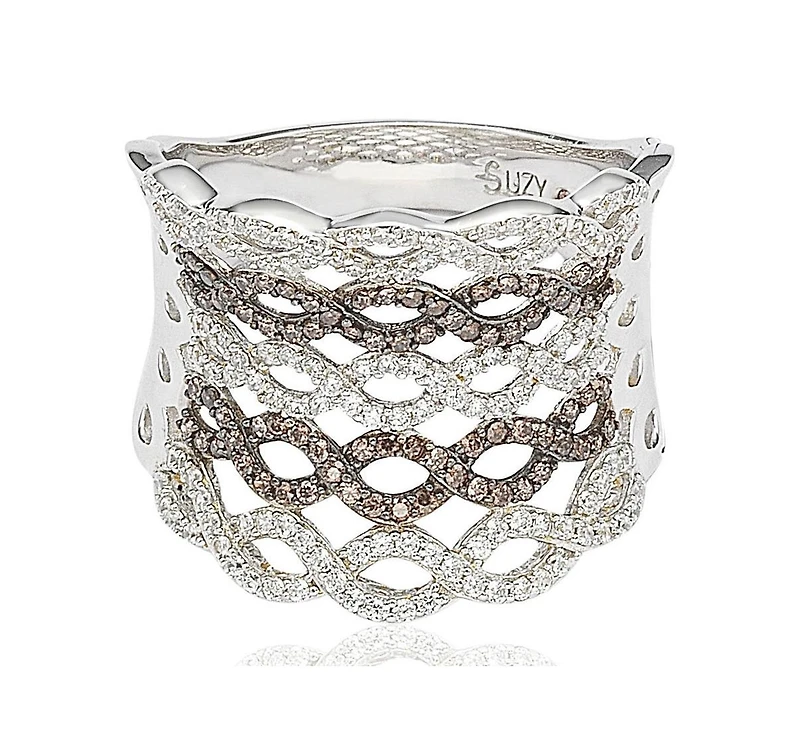 Suzy Levian Sterling Silver Cubic Zirconia Pave Interweaving Ring