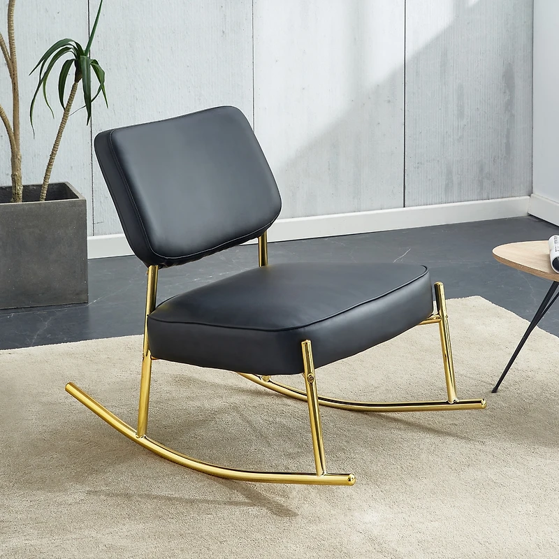 Pu Rocking Chair with Cushioned Seat and Gold Legs
