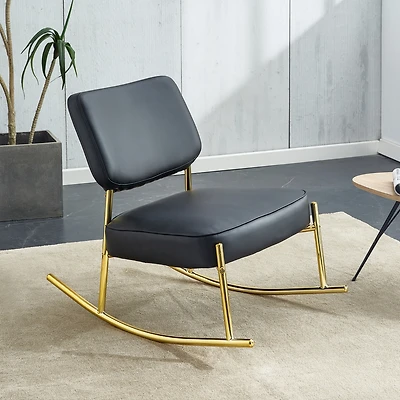 Pu Rocking Chair with Cushioned Seat and Gold Legs