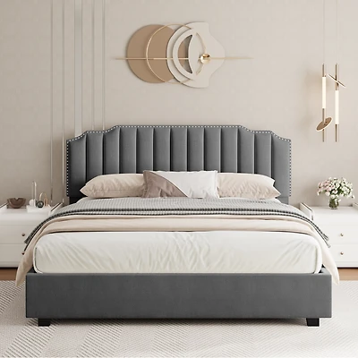 Streamdale Lift Up Queen Size Bed Velvet Grey