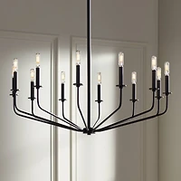 Franklin Iron Works Milanese Slender Black Chandelier 37 1/2" Wide Modern Industrial 12-Light Candelabra Fixture for Dining Room