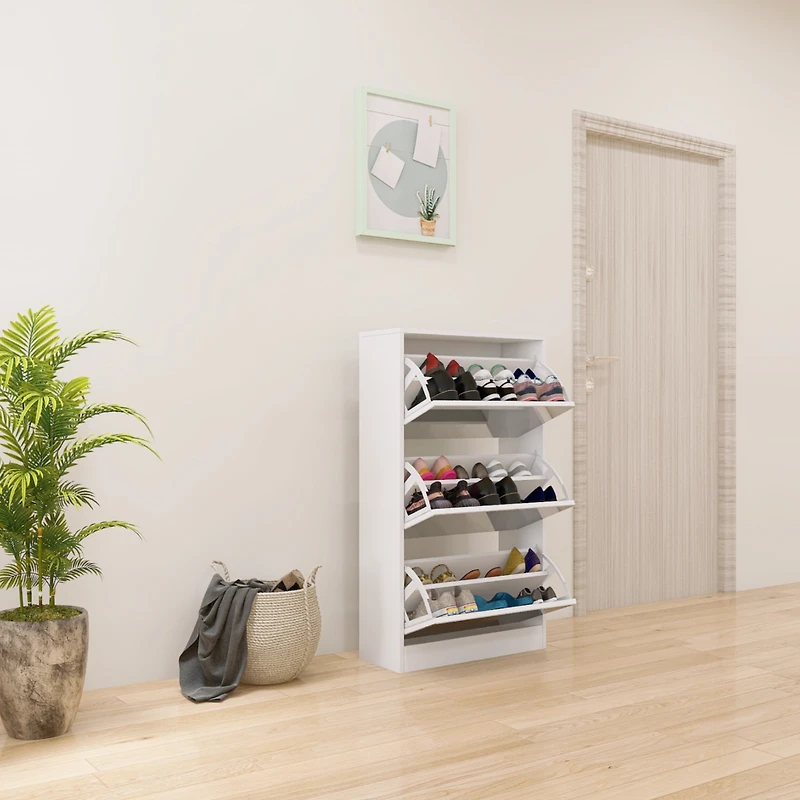 Streamdale 3-Tier Wood Shoe Cabinet with Mirror