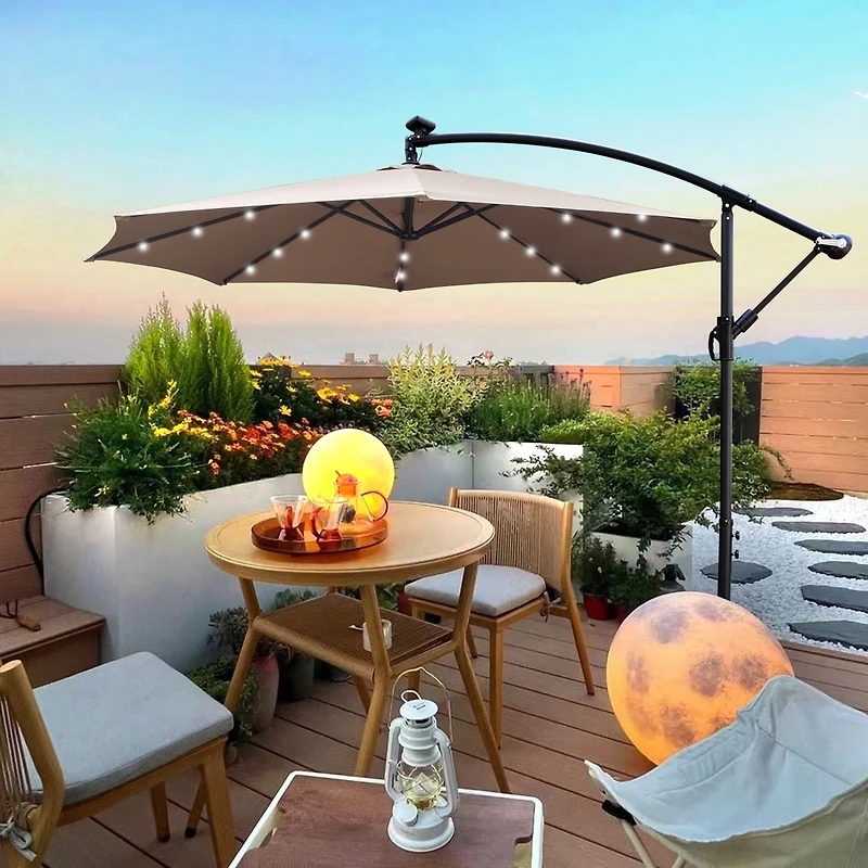 Streamdale 10ft Led Solar Patio Umbrella with Crank and Cross Base