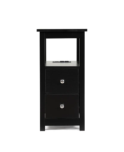 Simplie Fun End Table With Charging Station, Narrow Sofa Side Table, Wooden Nightstand, Bedroom, Black