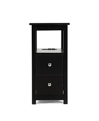 Simplie Fun End Table With Charging Station, Narrow Sofa Side Table, Wooden Nightstand, Bedroom, Black
