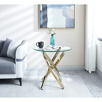 Streamdale Furniture Modern Round Tempered Glass End Table With Stainless Steel Legs