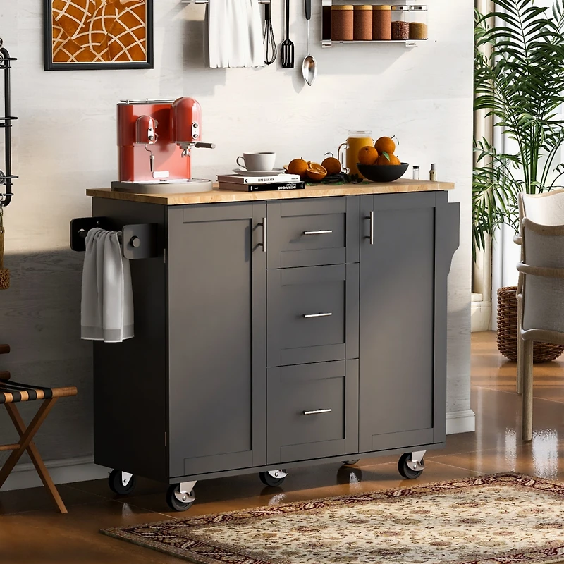 Streamdale Rolling Kitchen Island with Storage and Spice Rack Tower