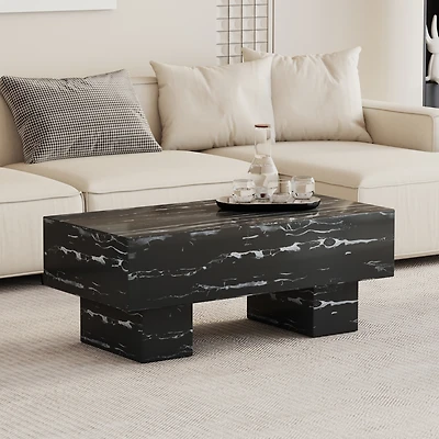 Streamdale Modern Black Coffee Table with Patterns, 43.3"x21.6"x17.2"