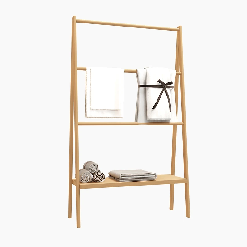 Streamdale Bamboo Ladder Towel Rack With Storage Shelf