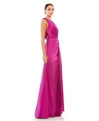 Mac Duggal Women's Gathered One Shoulder Satin Faux Wrap Gown