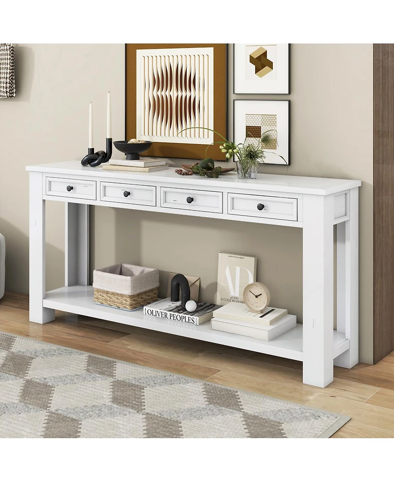 Streamdale Antique White Sofa Table with Drawers and Shelf