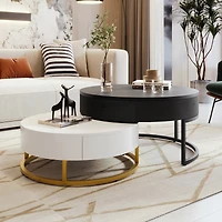Streamdale Modern Round Lifttop Nesting Coffee Tables With 2 Drawersnatural