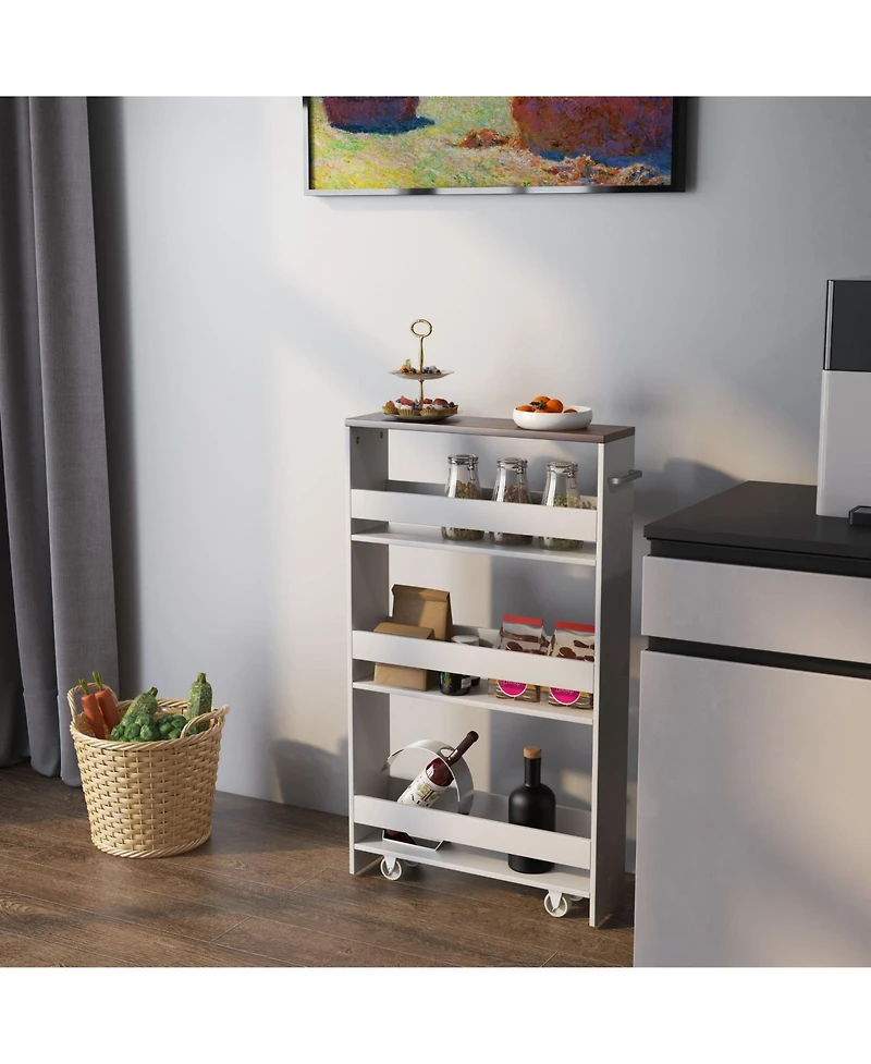 Sugift Rolling Kitchen Slim Storage Cart Mobile Shelving Organizer with Handle