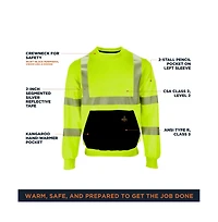 RefrigiWear Men's HiVis Crewneck Sweatshirt - High Visibility Work Pullover, Warm Safety